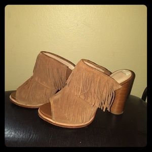 Brown Leather Fringe Mule Boots